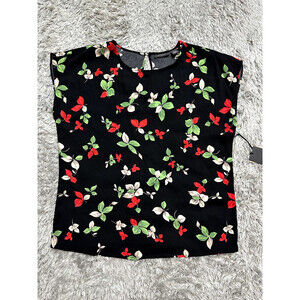Halogen Cap Sleeve Floral Blouse Size S in black